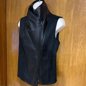VINCE Black Leather Sleeveless Jacket